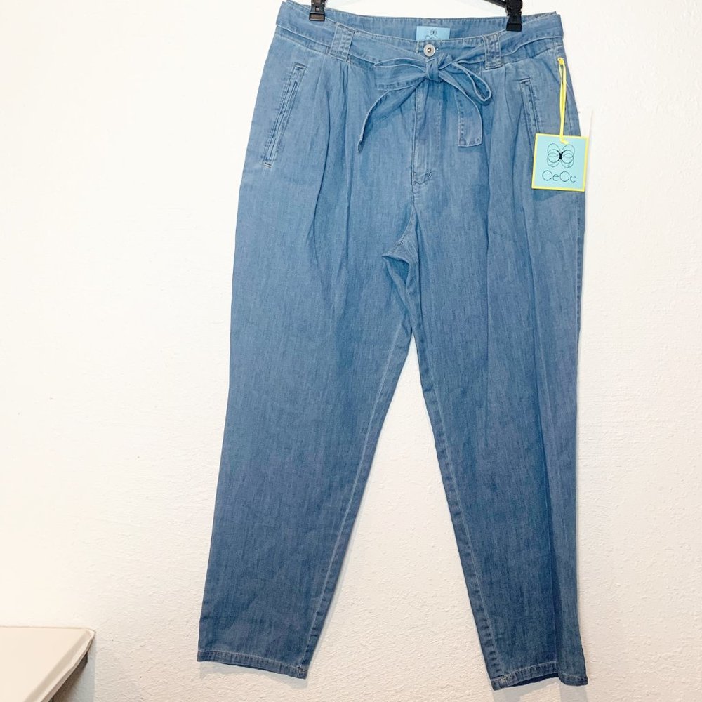 CeCe High-Waisted Denim Straight Belted pa…
